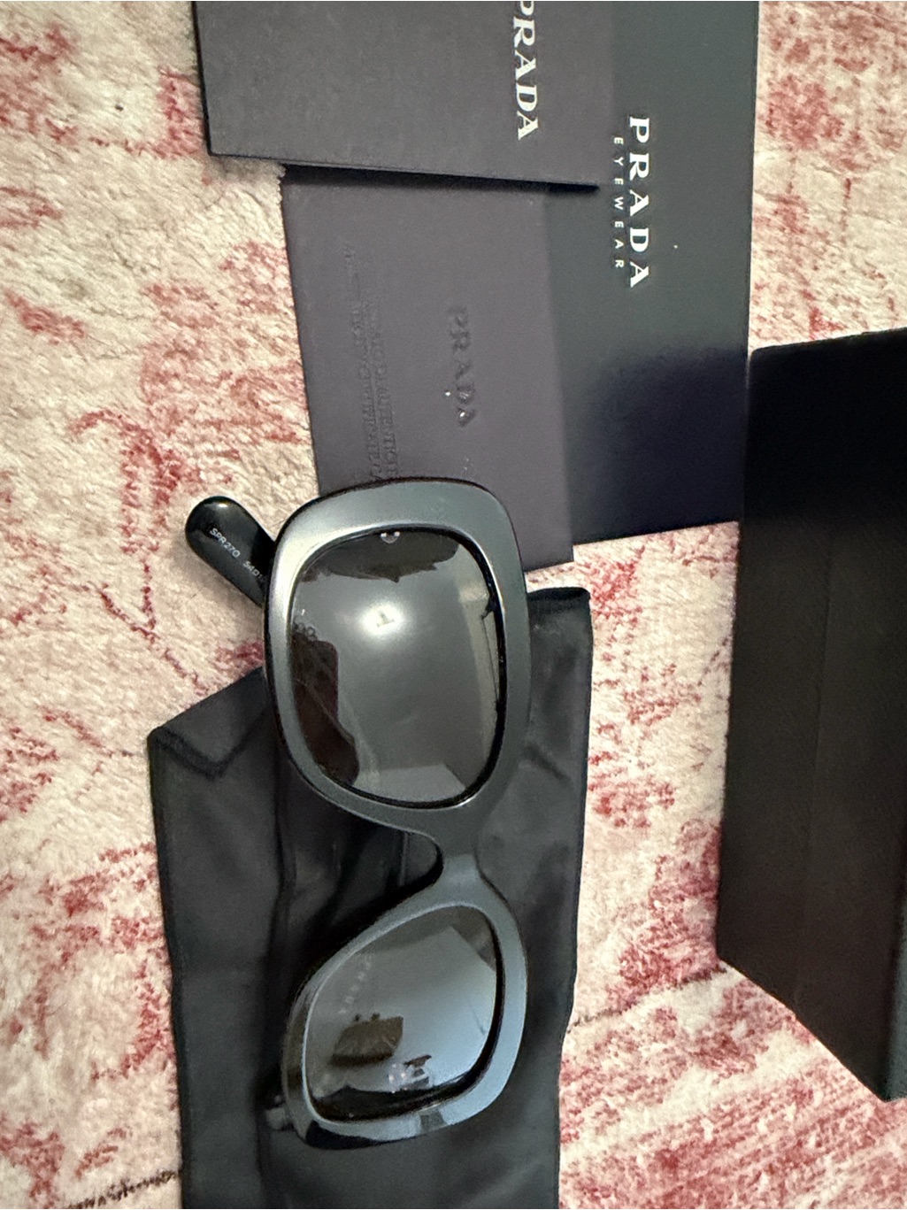 No Offers - Prada Glossy Black Square Sunglasses With Dark Lenses